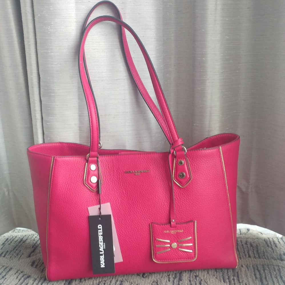 NEW Leather Karl Lagerfeld Tote Purse Hot Pink!!!